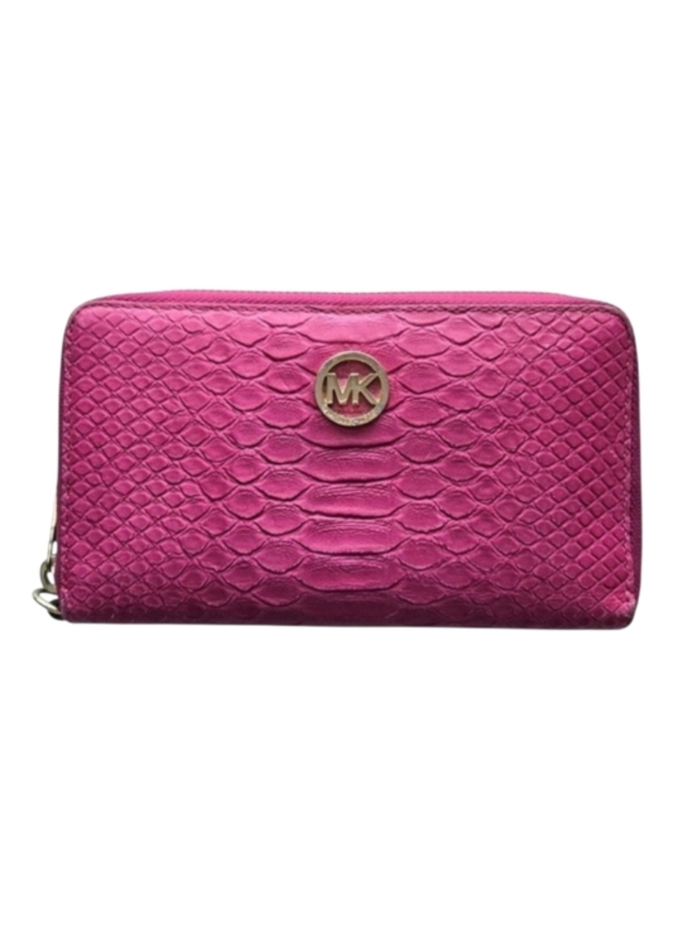 Michael Kors Fuchsia Pink Python‎ Snakeskin Embossed Leather Zip Wallet